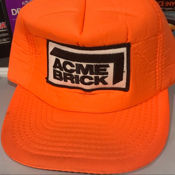 VTG Acme Brick Orange Hunting Snap Back w Patch - Picture 2 of 7
